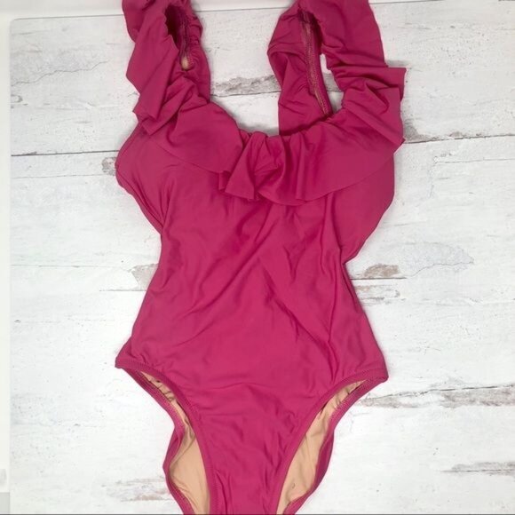 J. Crew Ruffle Scoopback One-piece Swimsuit, Fuchsia Bloom Size 0 and 2 NWT - Picture 2 of 4